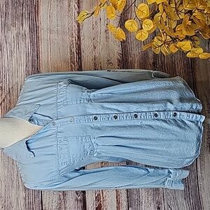 NEW STYLE & CO DENIM BLUE LONG ROLL TAB SLEEVE BUTTON-UP SHIRT